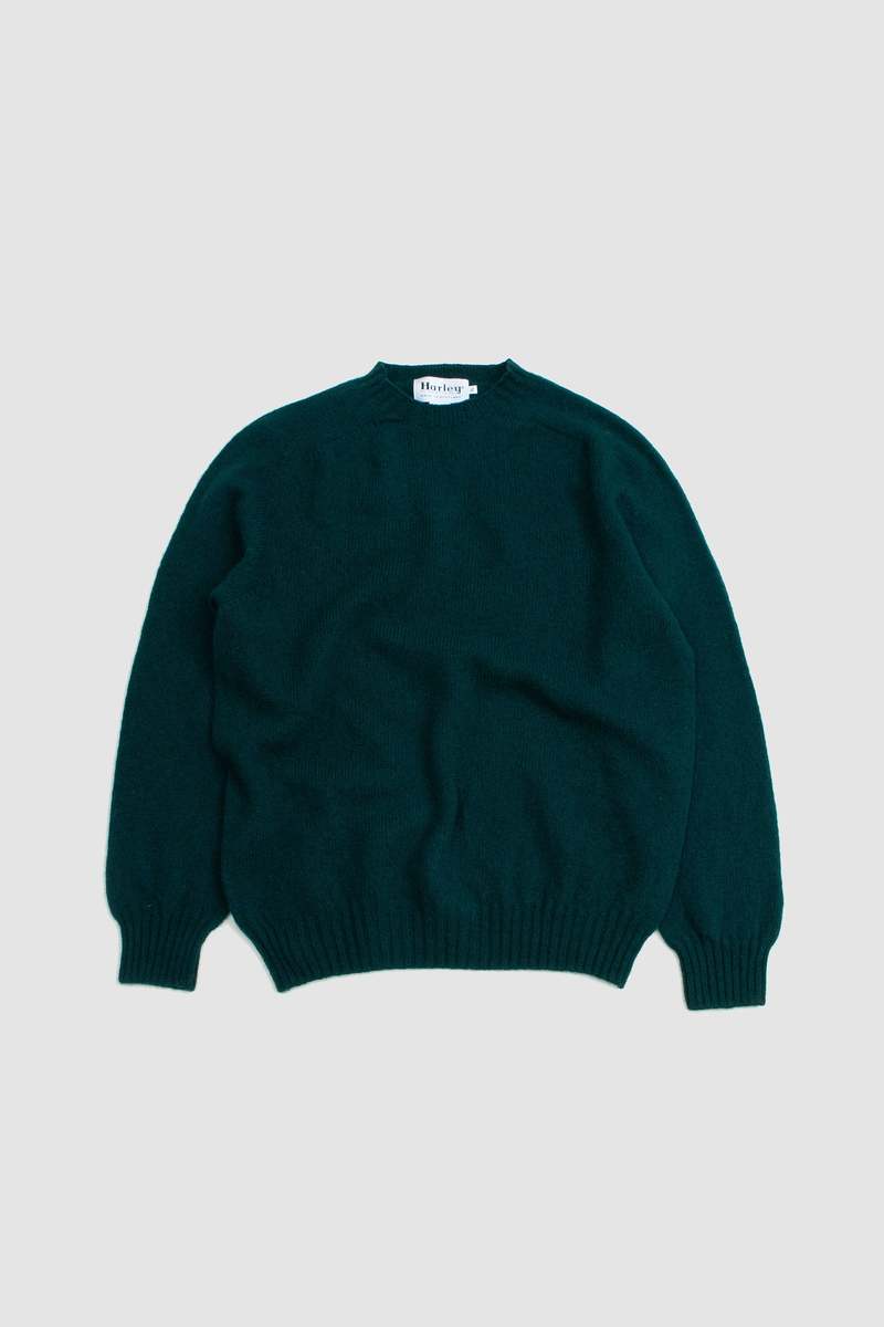 Harley of Scotland Saddle Shoulder Crew Neck Sweater - Forest