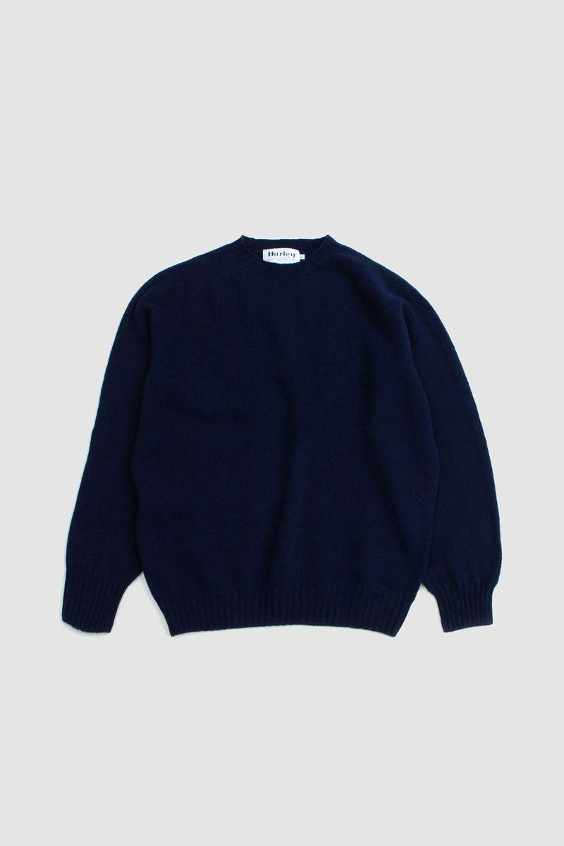 Harley of Scotland Saddle Shoulder Crew Neck Sweater - New Navy