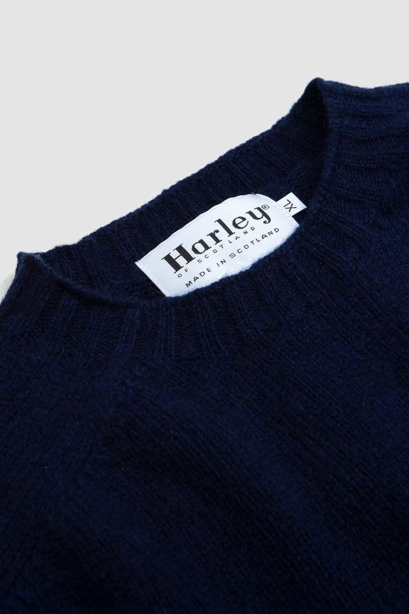 Harley of Scotland Saddle Shoulder Crew Neck Sweater - New Navy