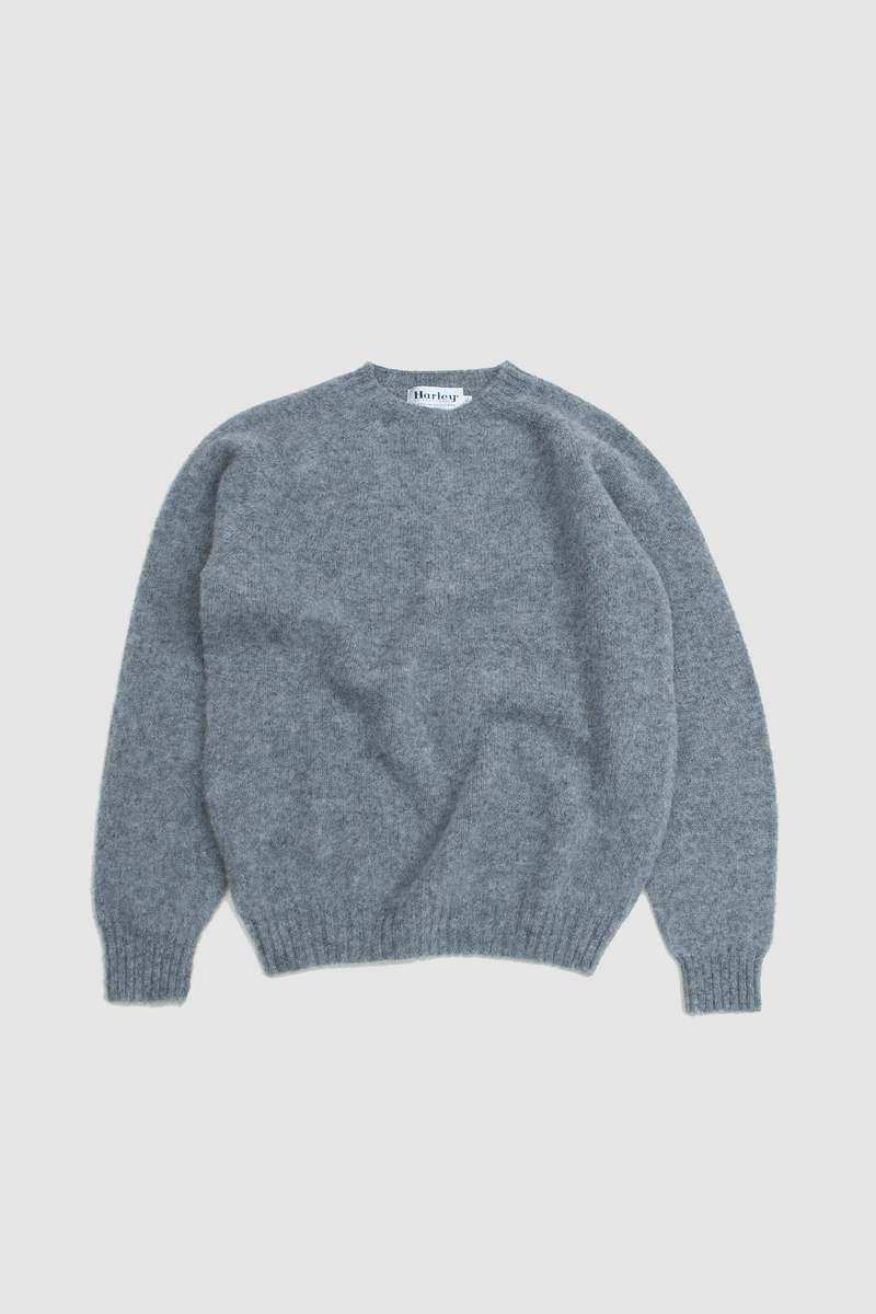 Harley of Scotland Shaggy Crew Neck Sweater - Medium Grey