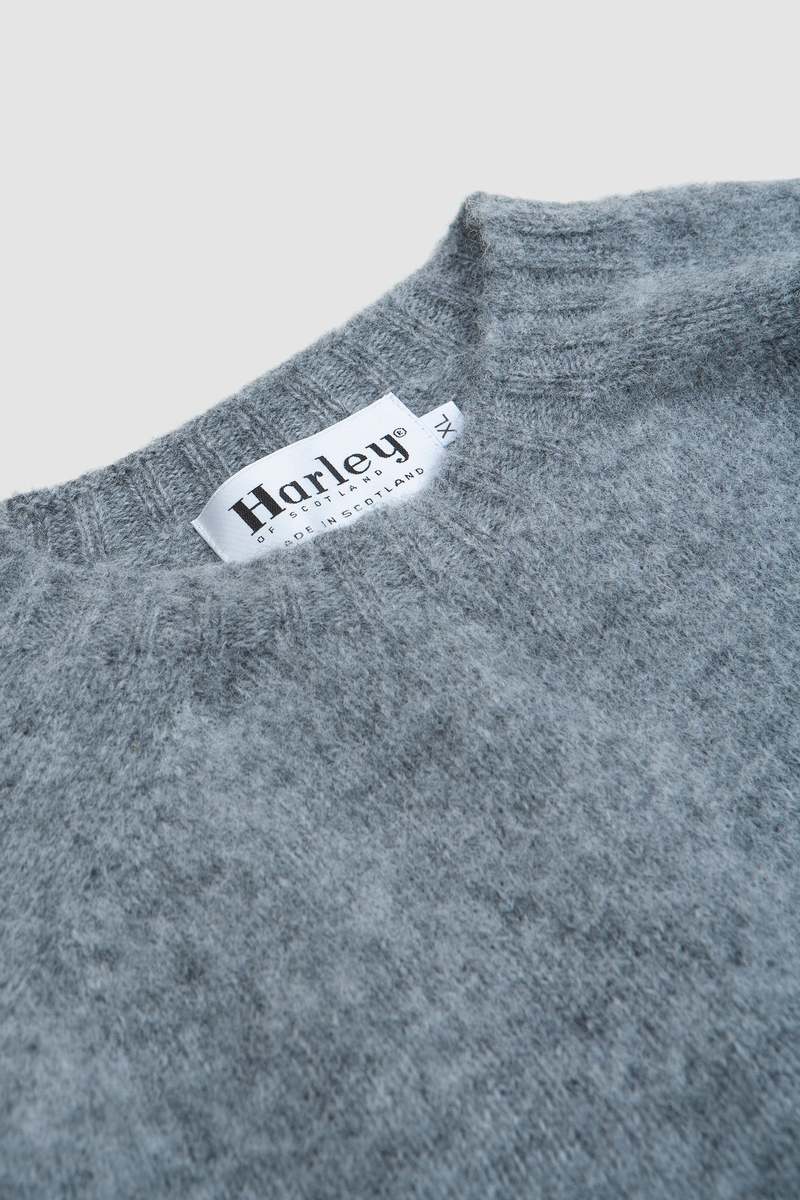 Harley of Scotland Shaggy Crew Neck Sweater - Medium Grey