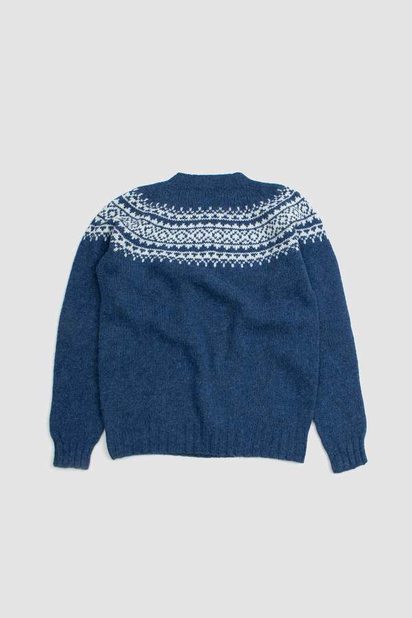 Harley of Scotland Yoke Crew Neck Sweater - Denim/Winter White