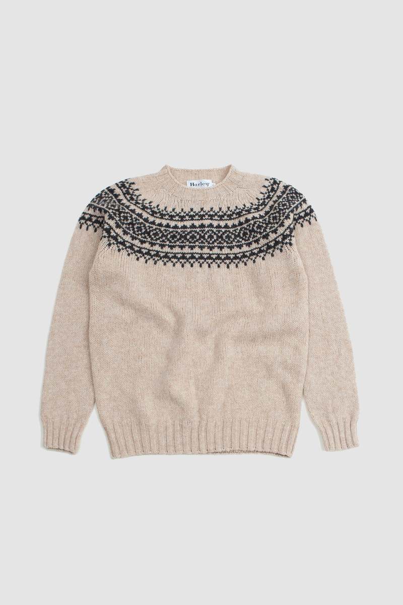 Harley of Scotland Yoke Crew Neck Sweater - Tusk/Smoulder