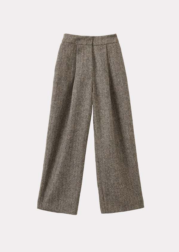 Caramel WOMAN PLEAT TROUSER - HERRINGBONE