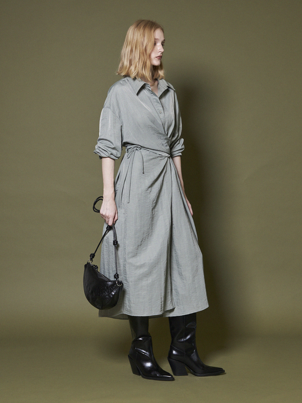 Maison De Ines Tie Wrap Shirts Dress - Khaki Gray