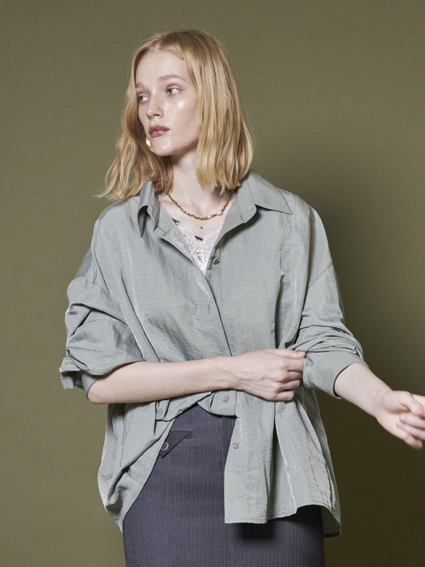 Maison De Ines Relaxed Oversized Shirt - Khaki Gray