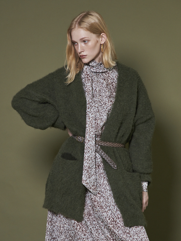 Maison De Ines Mohair Oversized Cardigan - Khaki