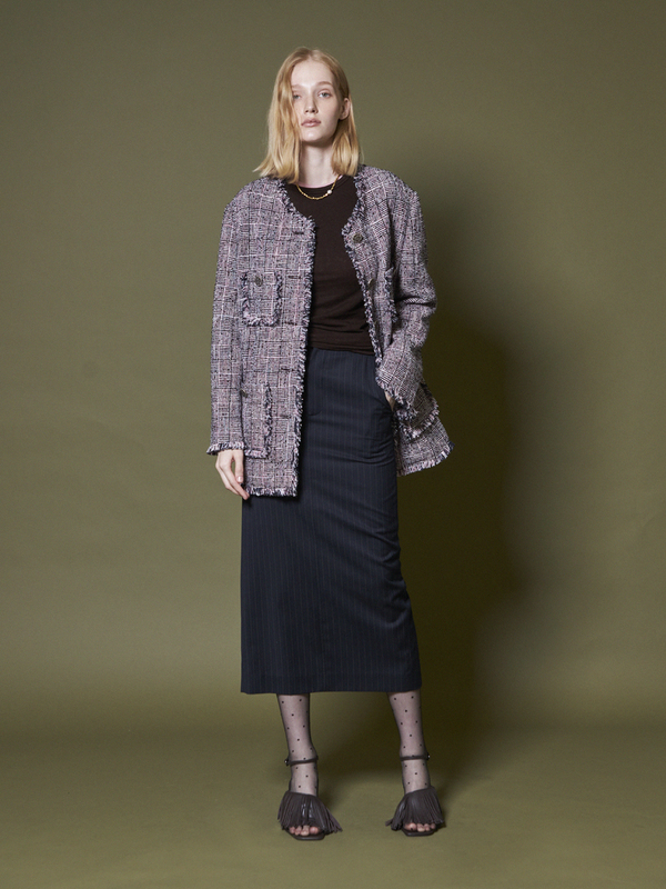 Maison De Ines Fringe Oversized Tweed Jacket - Pink/Black