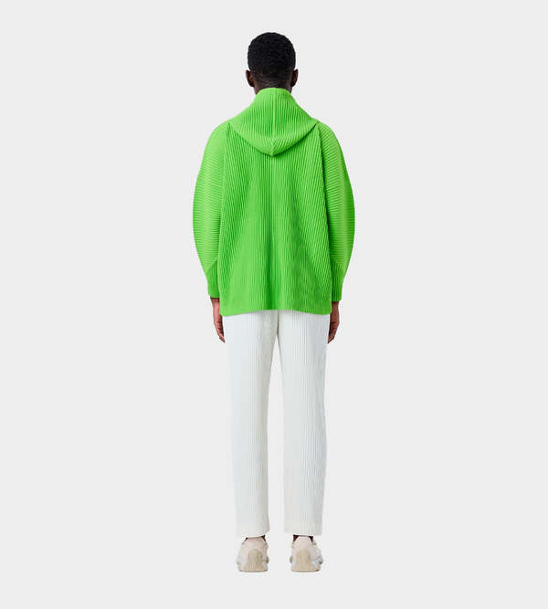 Issey Miyake Pleated MC Hoodie - Yellow Green | Garmentory