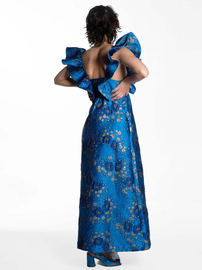 Ganni 3D Jacquard Ruffle Midi Dress | Garmentory