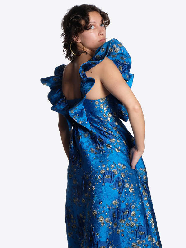 Ganni 3D Jacquard Ruffle Midi Dress