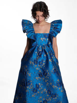 Ganni 3D Jacquard Ruffle Midi Dress