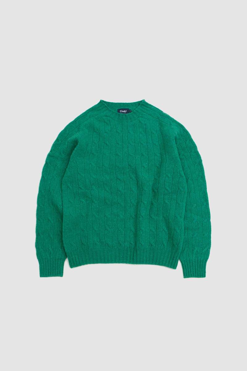 DRAKE'S Brushed Shetland Cable Crew Jumper - Pixie