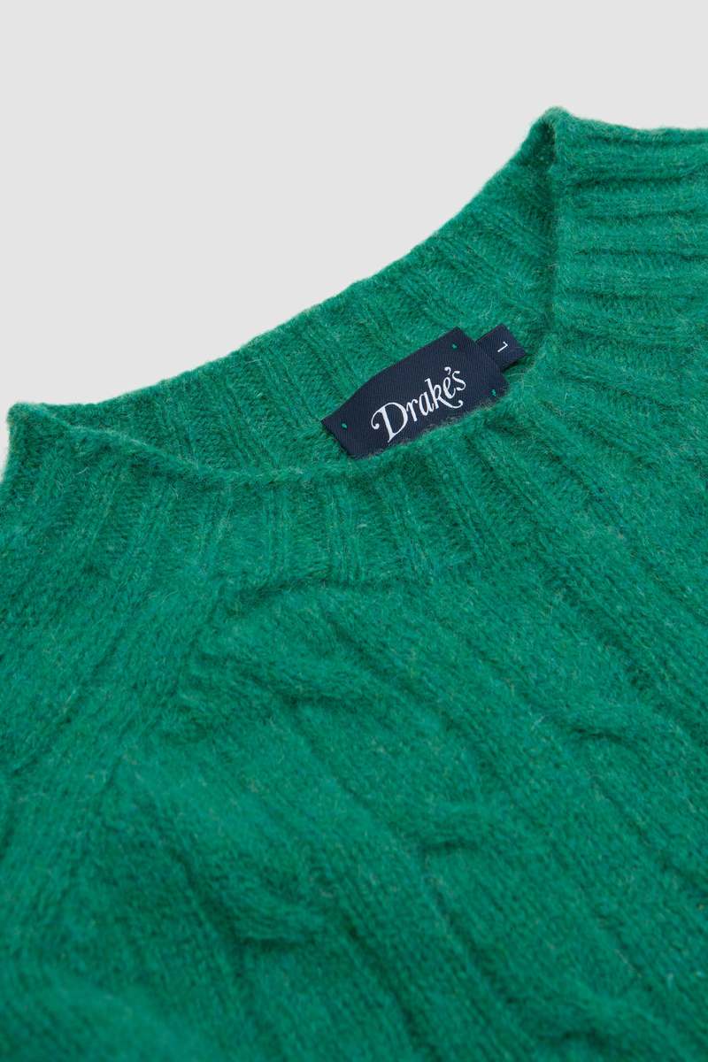 DRAKE'S Brushed Shetland Cable Crew Jumper - Pixie