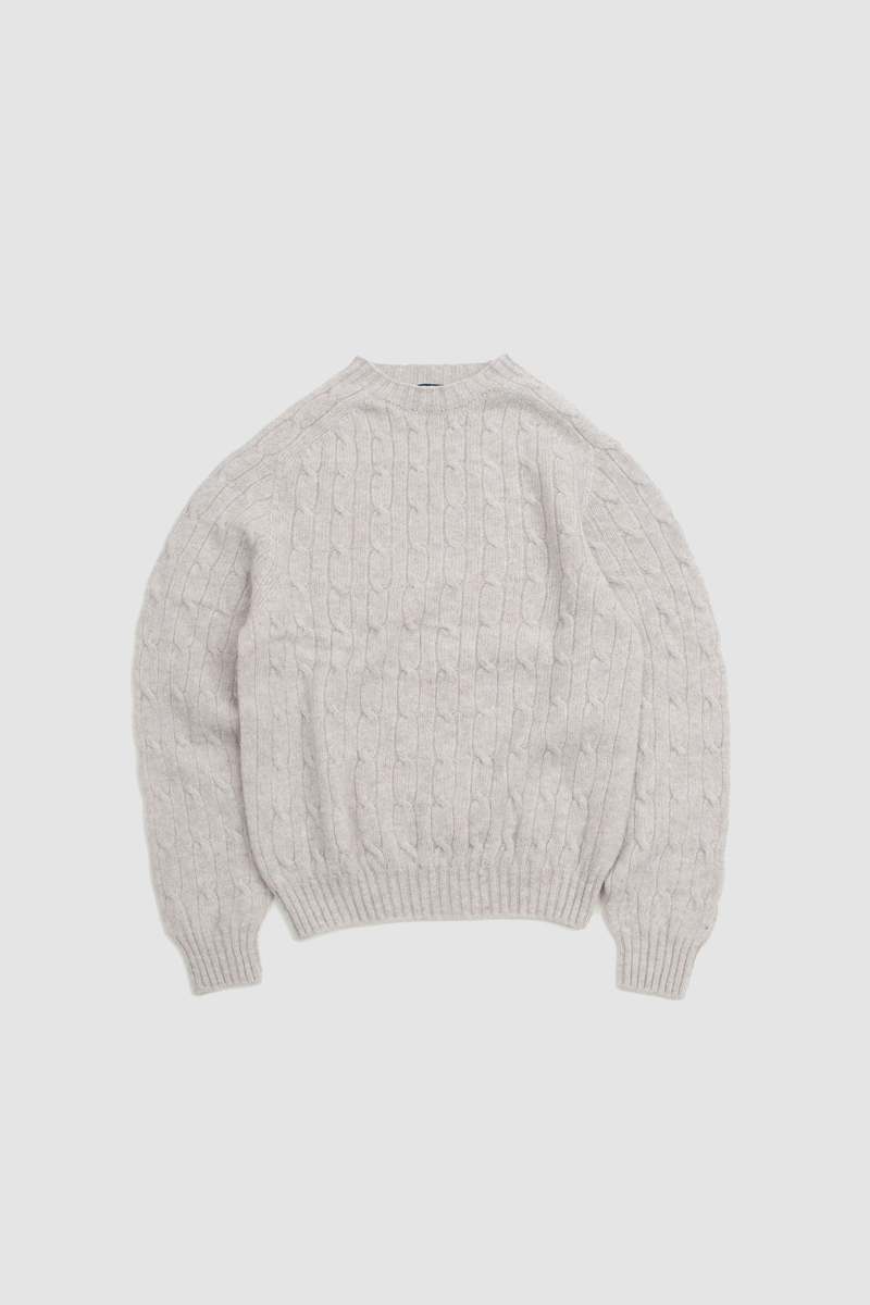 DRAKE'S Brushed Shetland Cable Crew Jumper - Putty