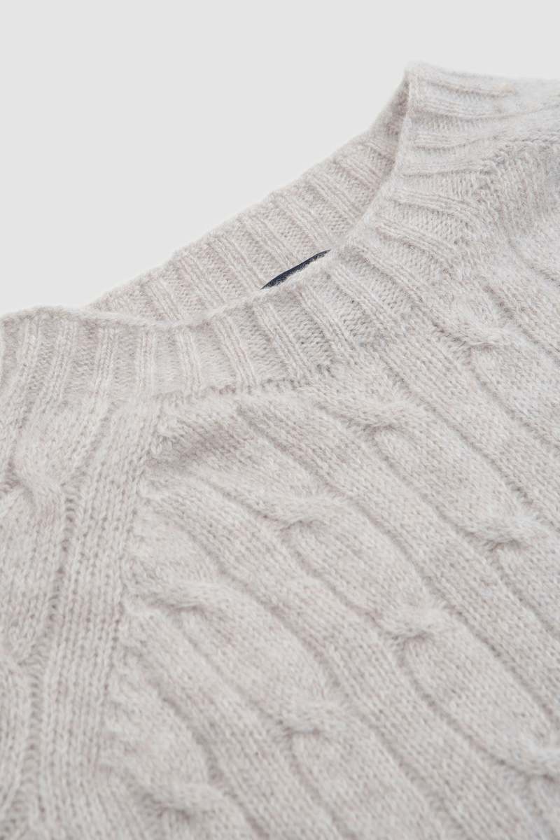 DRAKE'S Brushed Shetland Cable Crew Jumper - Putty