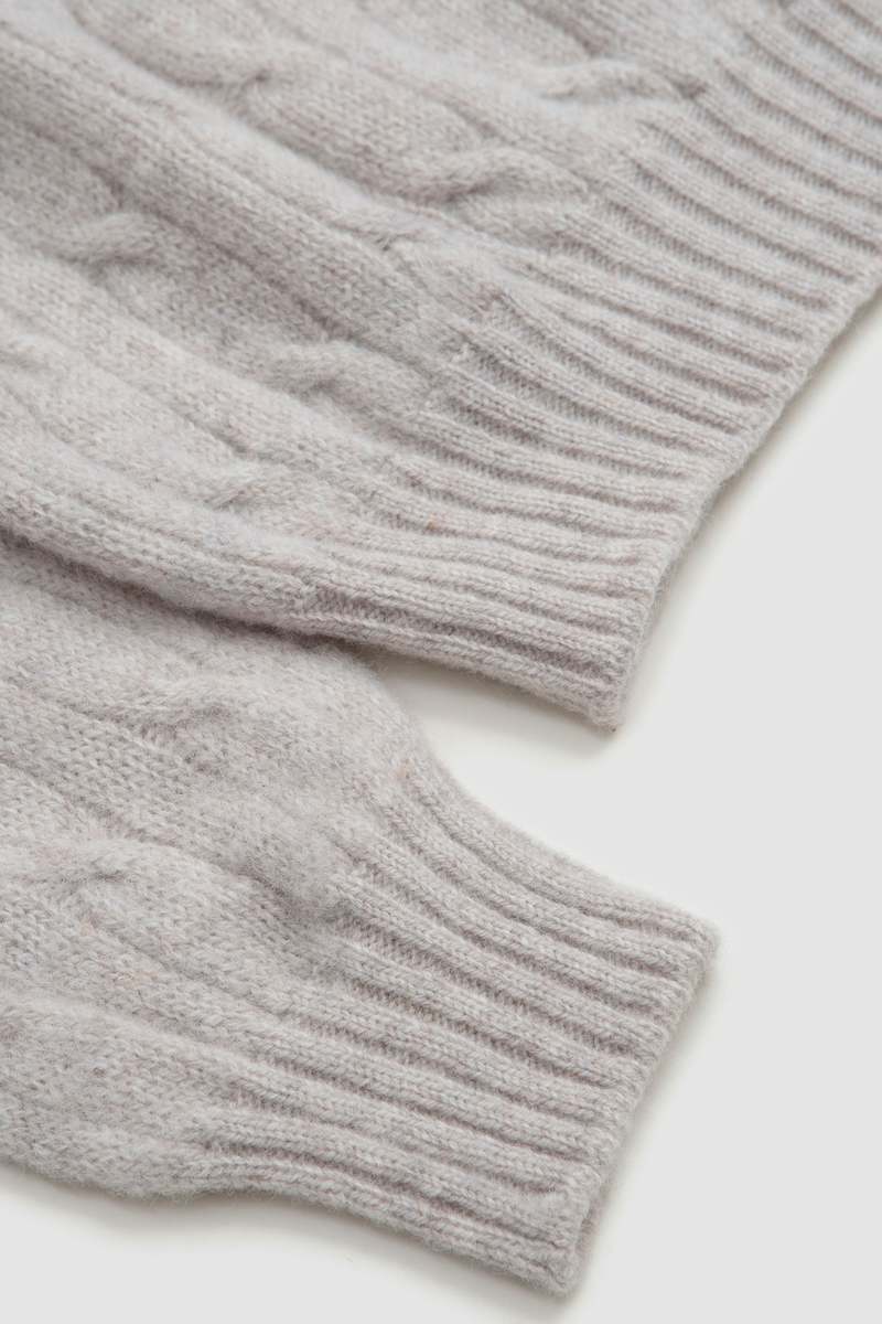 DRAKE'S Brushed Shetland Cable Crew Jumper - Putty