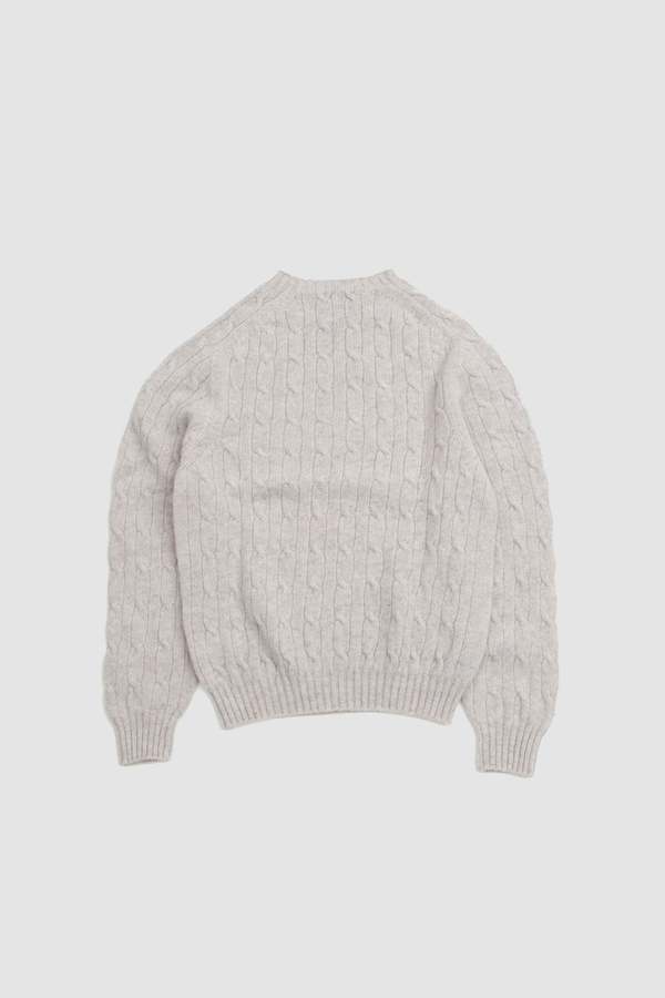 DRAKE'S Brushed Shetland Cable Crew Jumper - Putty