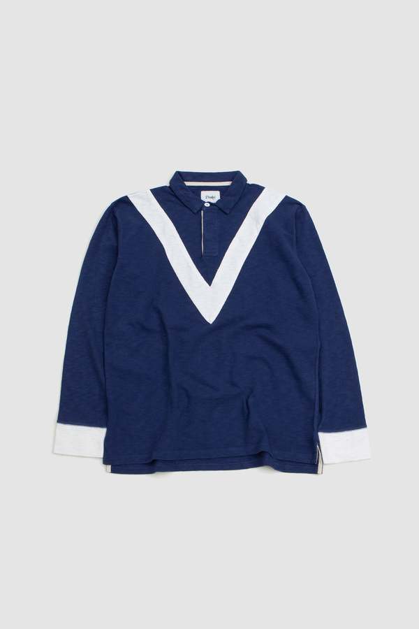 DRAKE'S Chevron LS Rugby Polo Shirt - Navy/Ecru | Garmentory