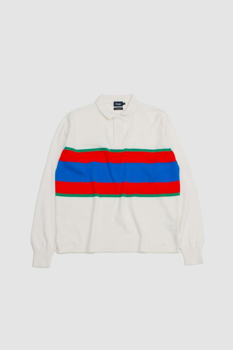 DRAKE'S Middle Stripe Knitted Rugby - Ecru