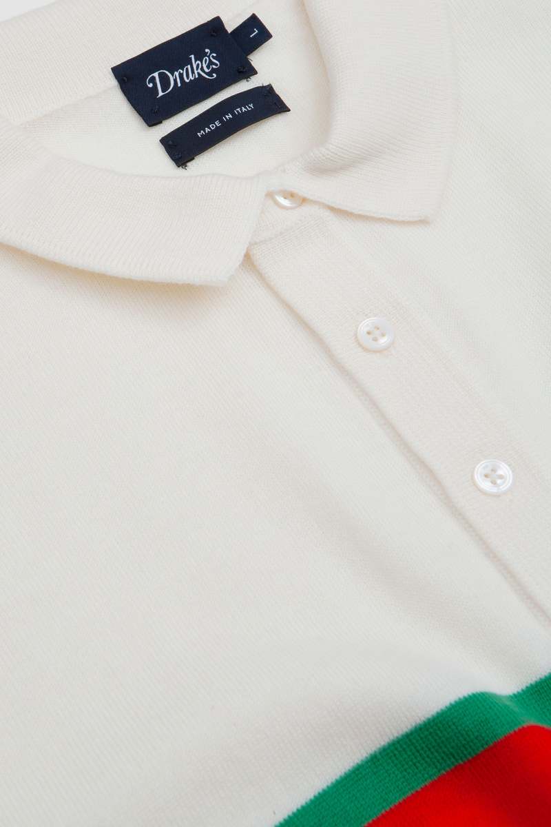 DRAKE'S Middle Stripe Knitted Rugby - Ecru