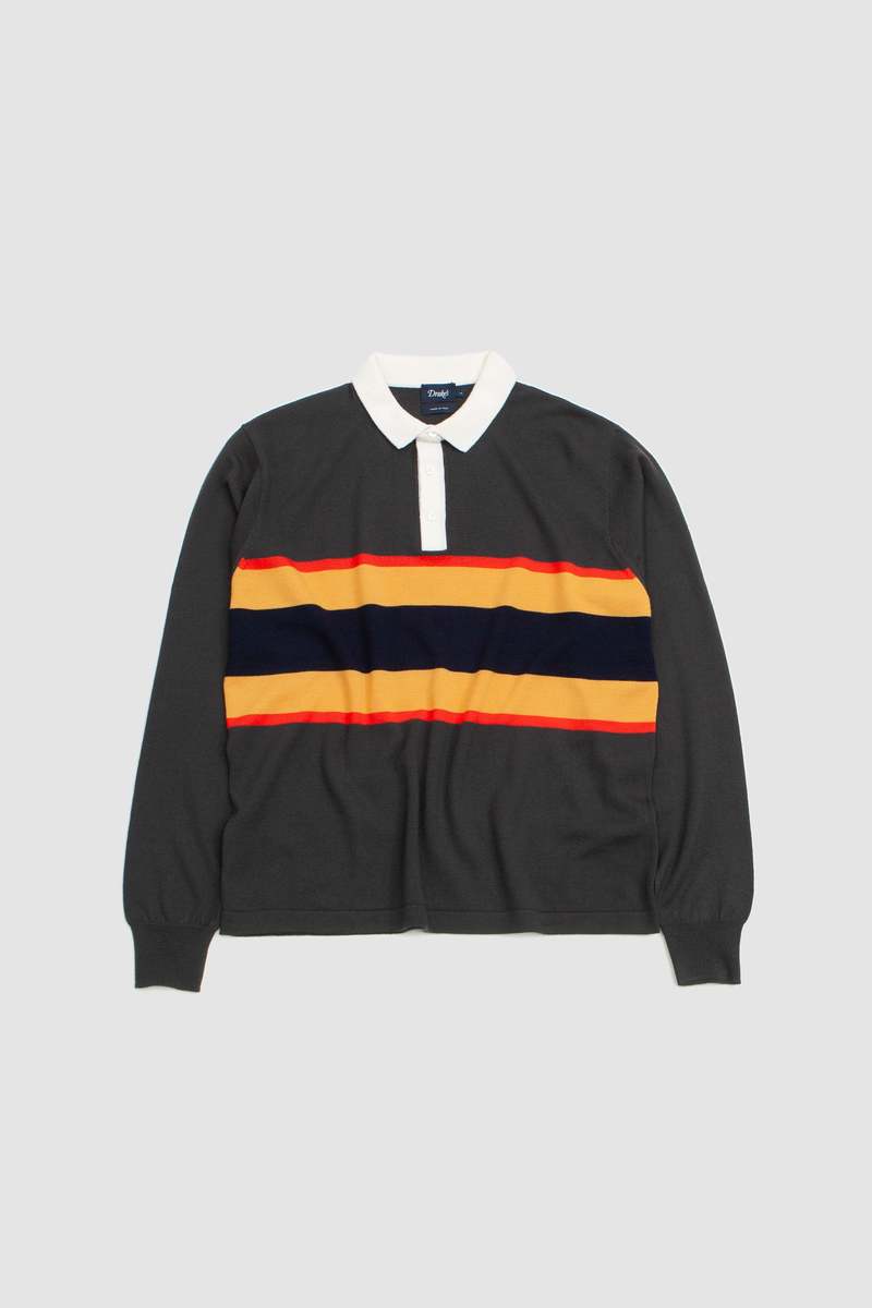 DRAKE'S Middle Stripe Knitted Rugby - Olive