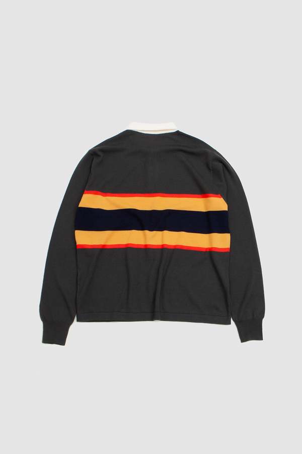 DRAKE'S Middle Stripe Knitted Rugby - Olive