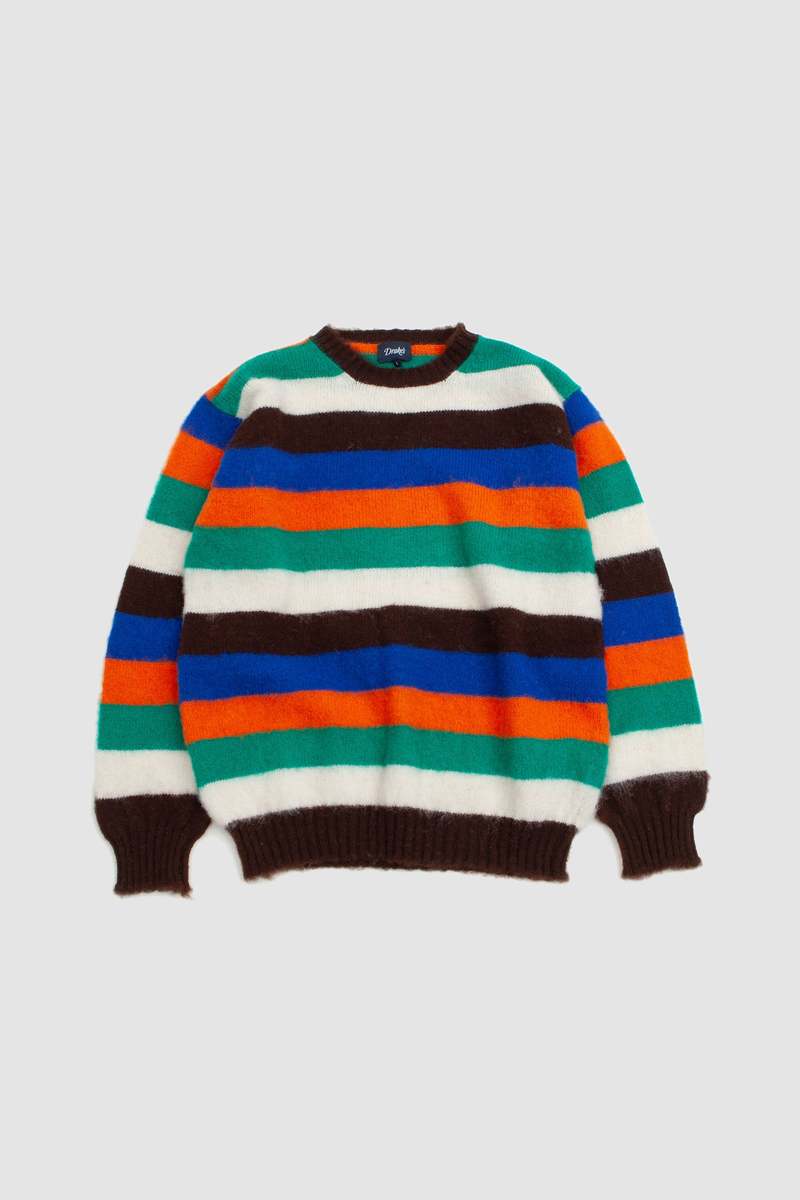 DRAKE'S Striped Brushed Shetland Crew Jumper
