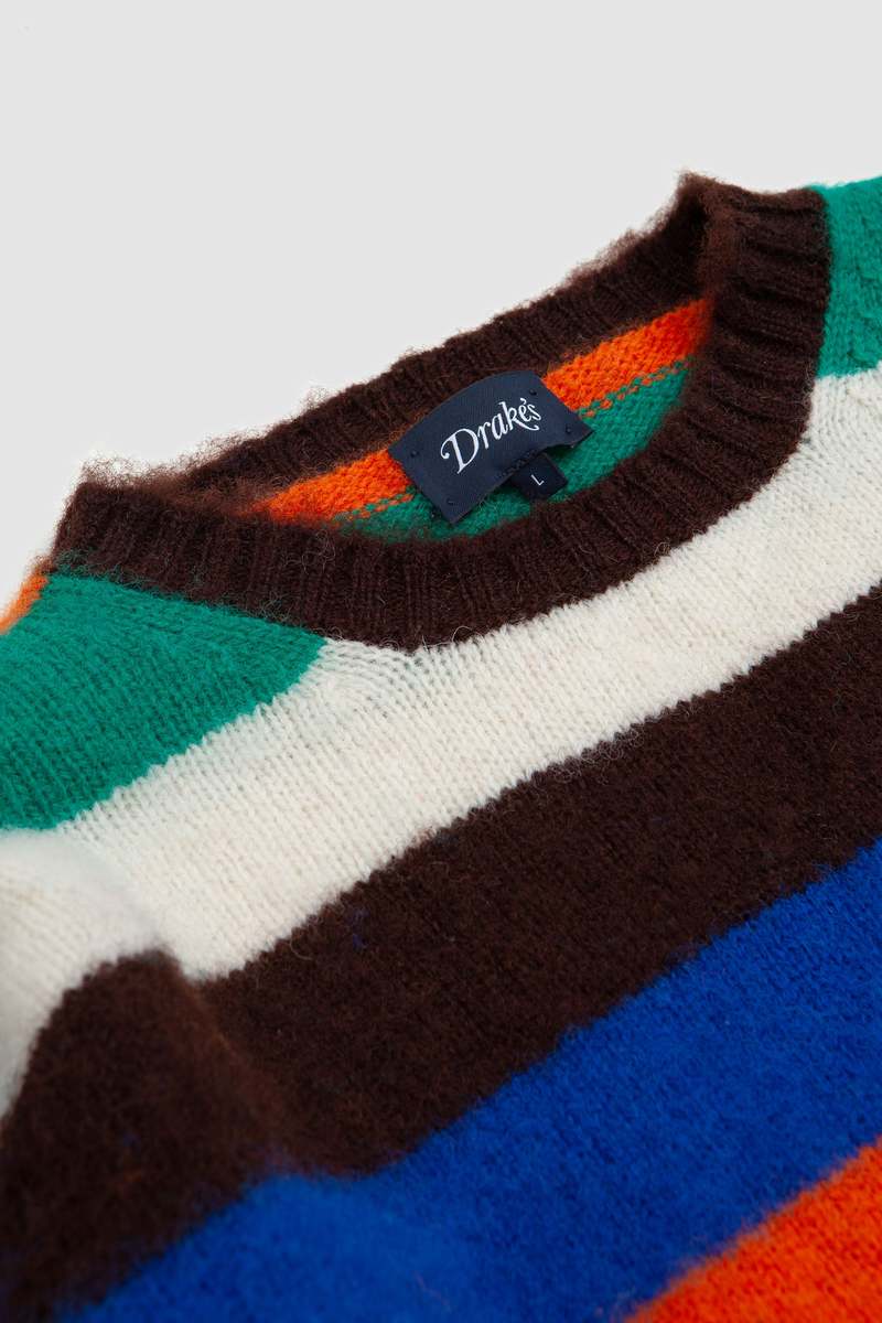 DRAKE'S Striped Brushed Shetland Crew Jumper