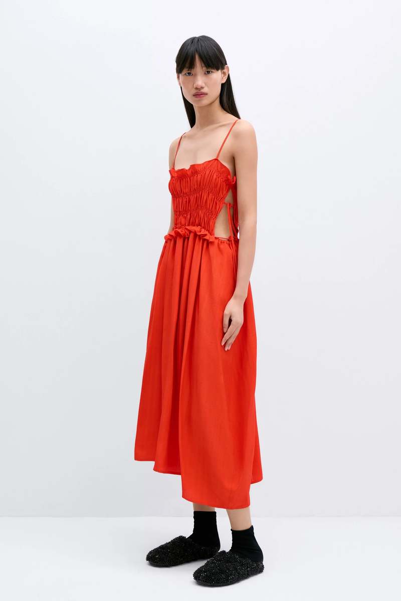 Cordera Viscose Gathered Dress - Coral | Garmentory