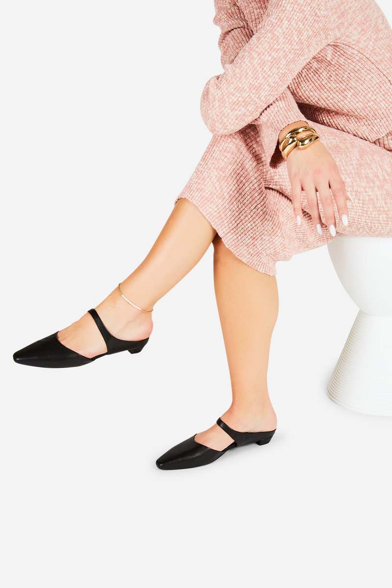 "INTENTIONALLY __________." LOURDES SLIP ON MULE - CLAY/BLACK/CREAM