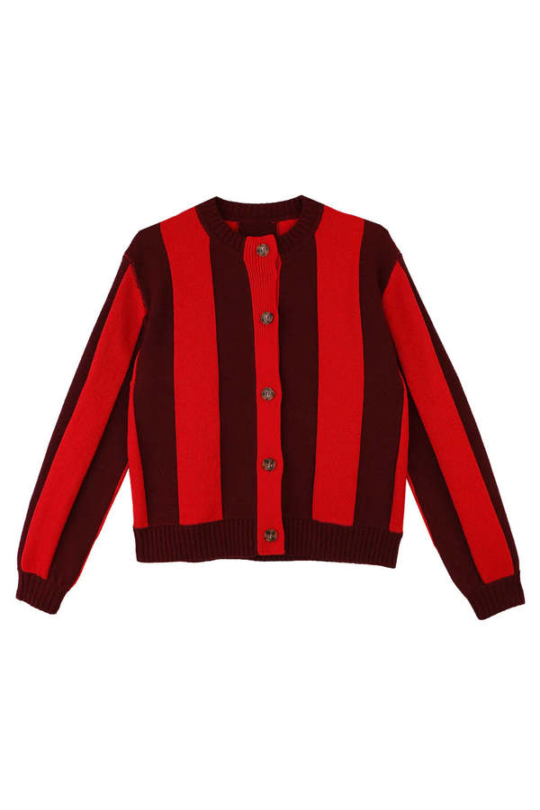 Veste Cardigan Vintage Femme Lucia - Rouge Et Noir - Années 1970 - Taille 44 - Laine Et Acrylique