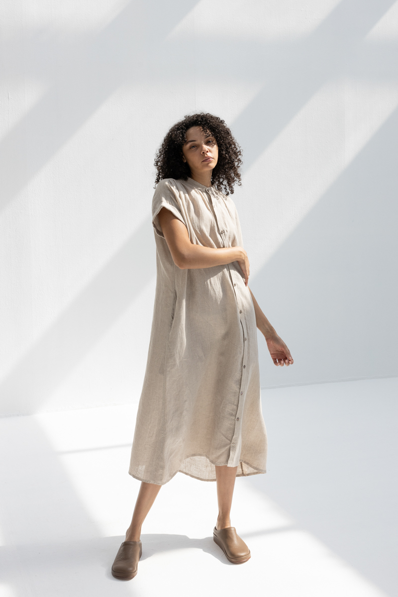 Ichi Antiquites Linen Washer Dress - Natural