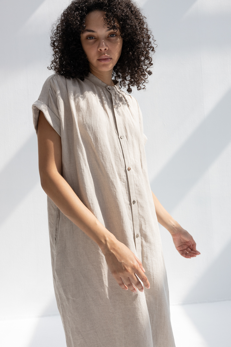 Ichi Antiquites Linen Washer Dress - Natural