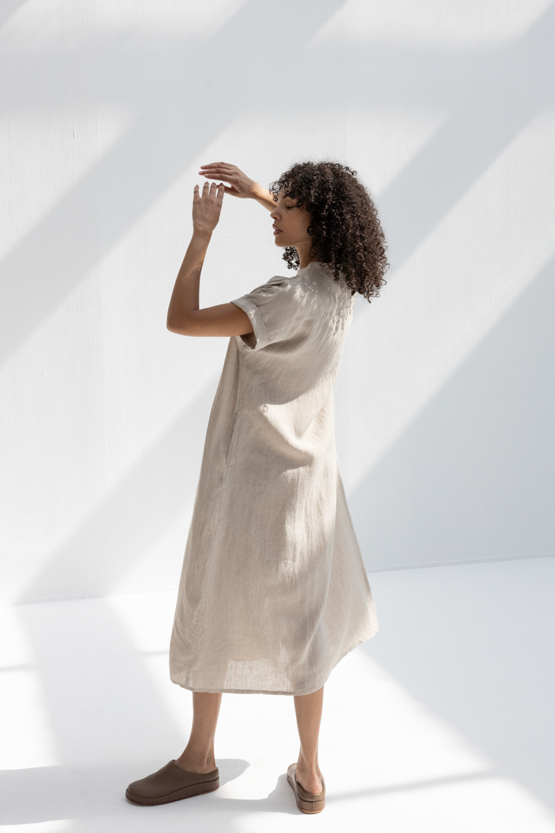 Ichi Antiquites Linen Washer Dress - Natural