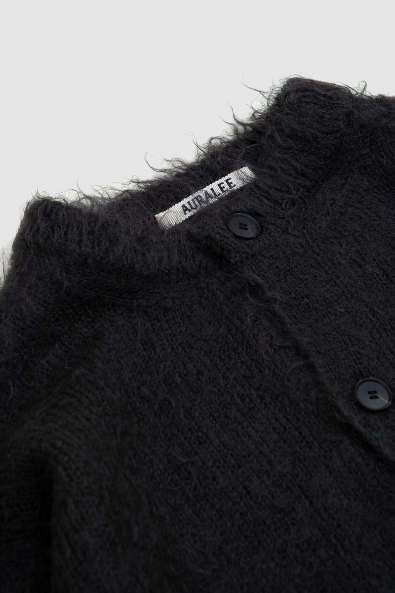 Auralee Brushed Super Kid Mohair Knit Cardigan - Ink Black
