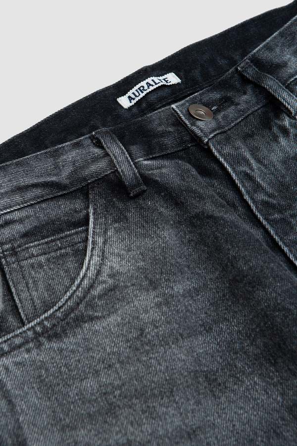 Auralee Selvedge Faded Heavy Denim Painter Pants - Faded Black