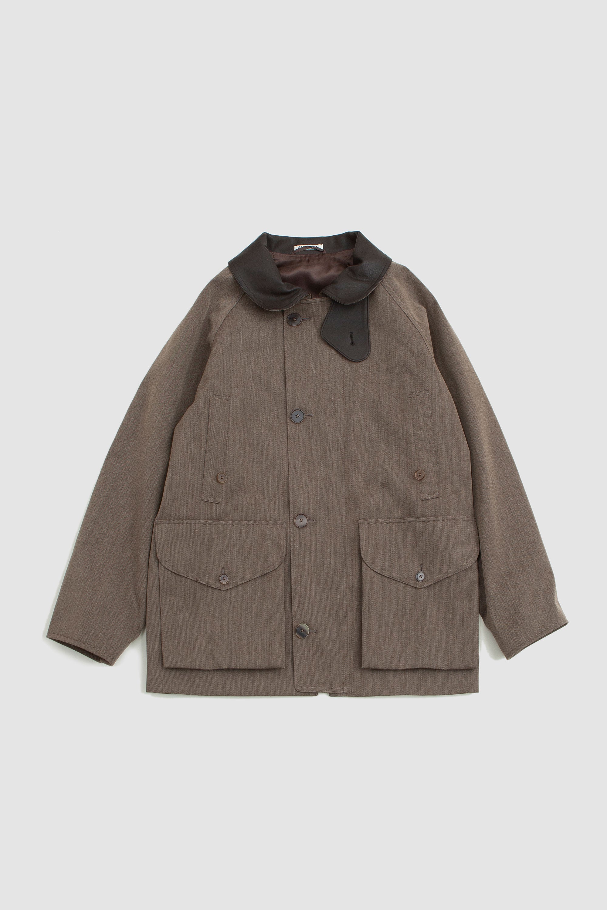 Auralee Wool Cavarly Twill Laminate Hunting Blouson - Olive Brown