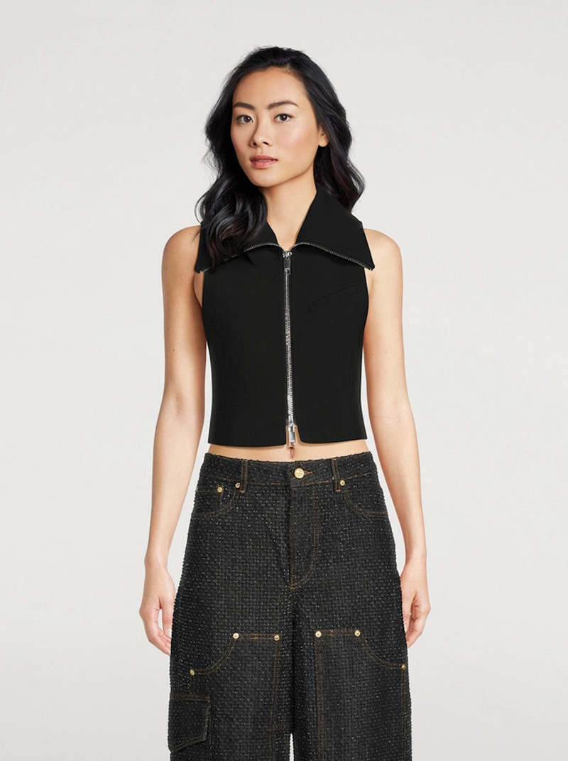 Ganni Bonded Crepe Zip Vest - Black | Garmentory