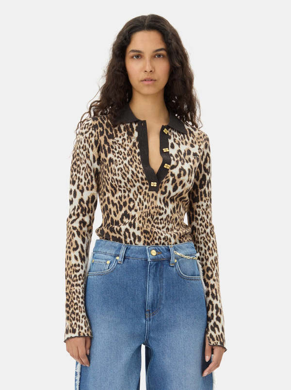 krs GANNI CHIARINIALIFA Ganni Knitted Polo Shirt - Leopard | Garmentory