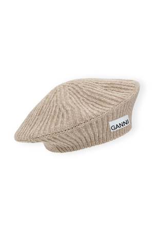 GANNI Wool Rib Knit Beret in Paloma Melange O/S GANNI（ガニー） ベレー帽 Structured Rib Beret A4430 A6055  main image 4