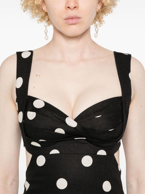 Zimmermann Crush Midi Dress - Black/Cream Dot | Garmentory Zimmermann Crush Midi Dress - Black/Cream Dot | Garmentory