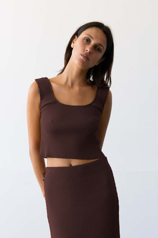 Waltz Ribbed Knit U-Neck Tank - Espresso
