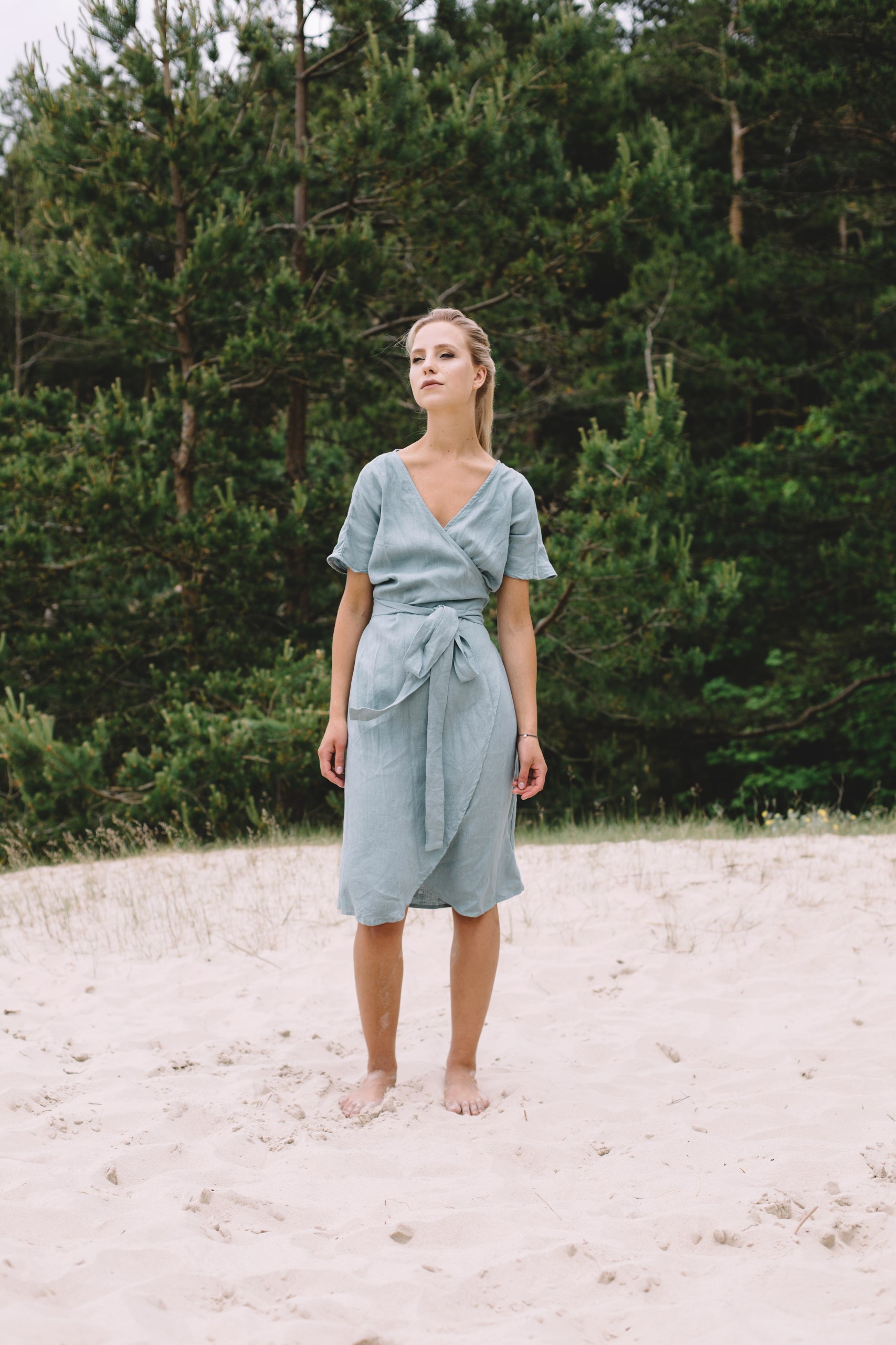Linenfox Mimosa Linen Dress - Sea Green | Garmentory