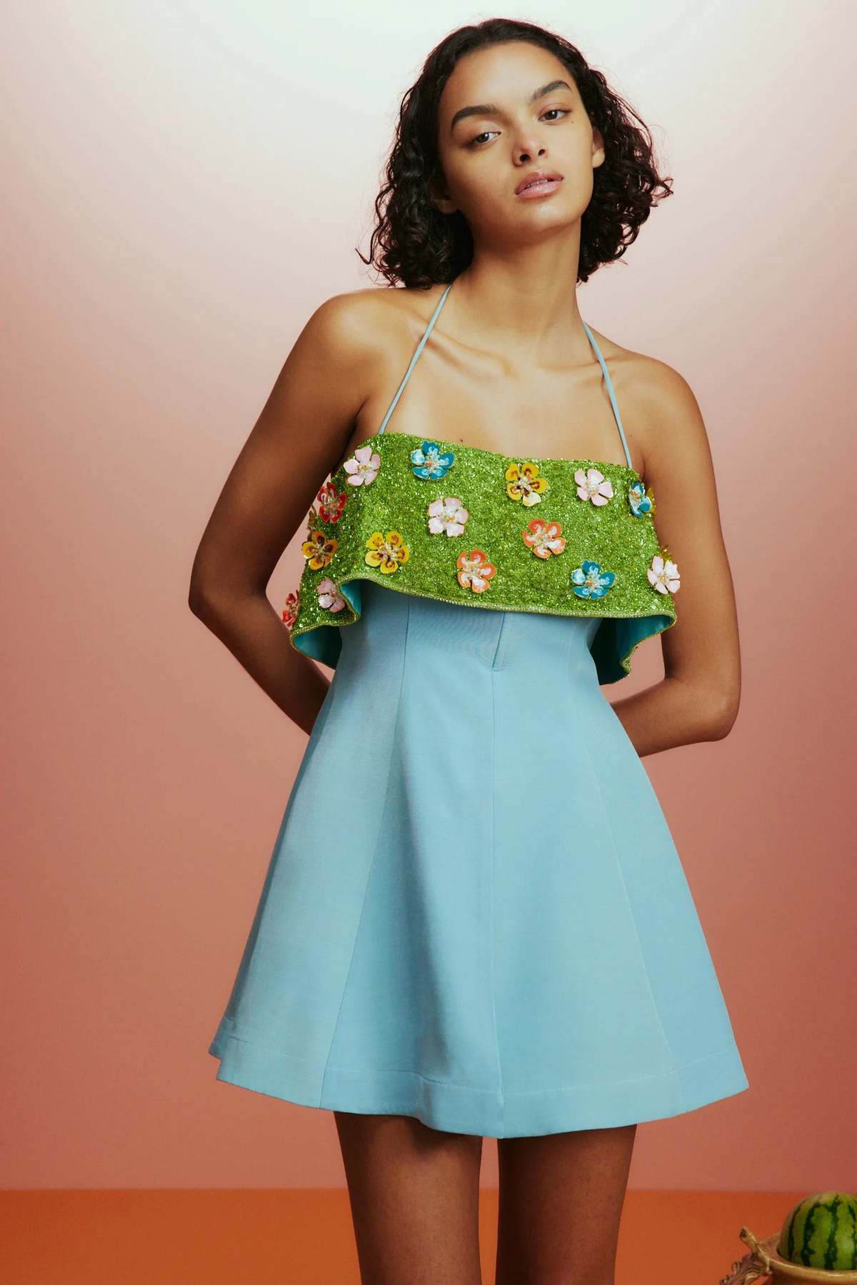 alémais yasmine beaded crepe mini dress Alemais - Blue It’s made from sequin Pants And Plazzos Cute Chevron Print Dress Color:Black and blue