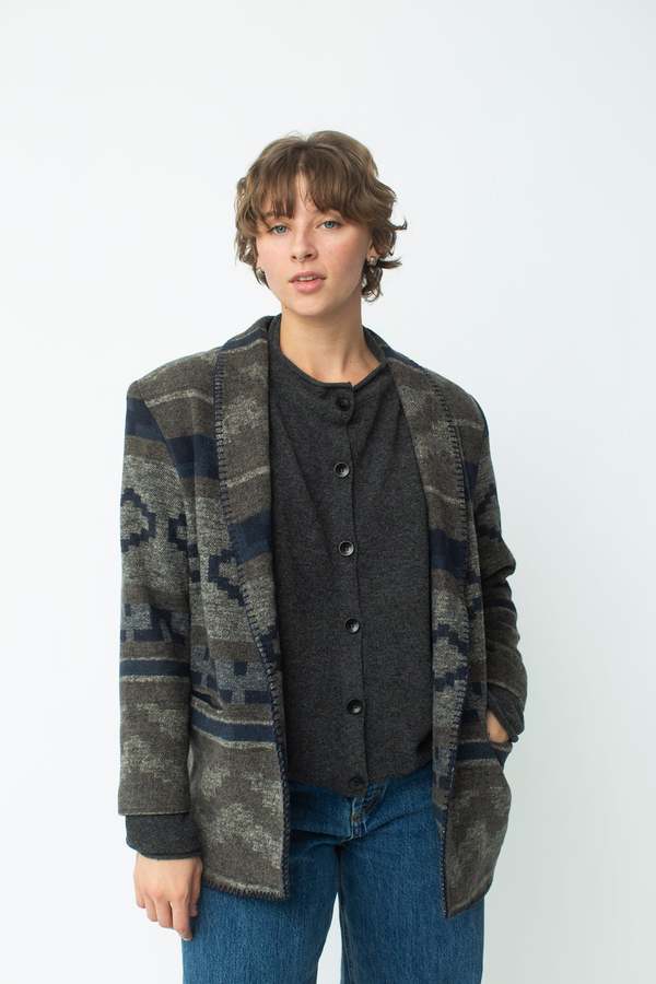 Blanket-Stitched Southwestern Blazer