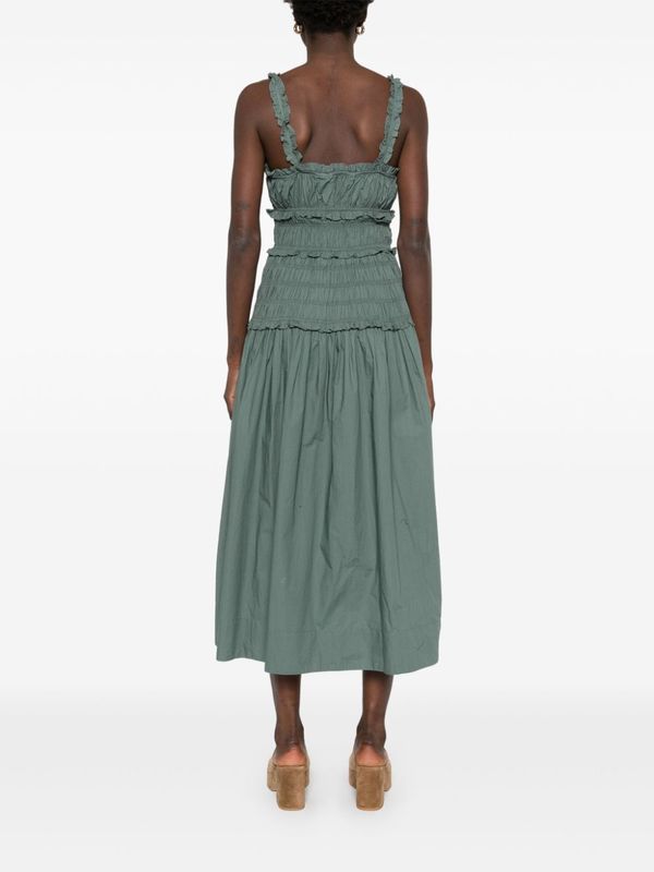 doen marianne dress green DEN Marianne Smocked Midi-Dress