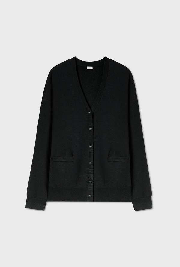 Silk Laundry Wool Slouch Cardigan - Black