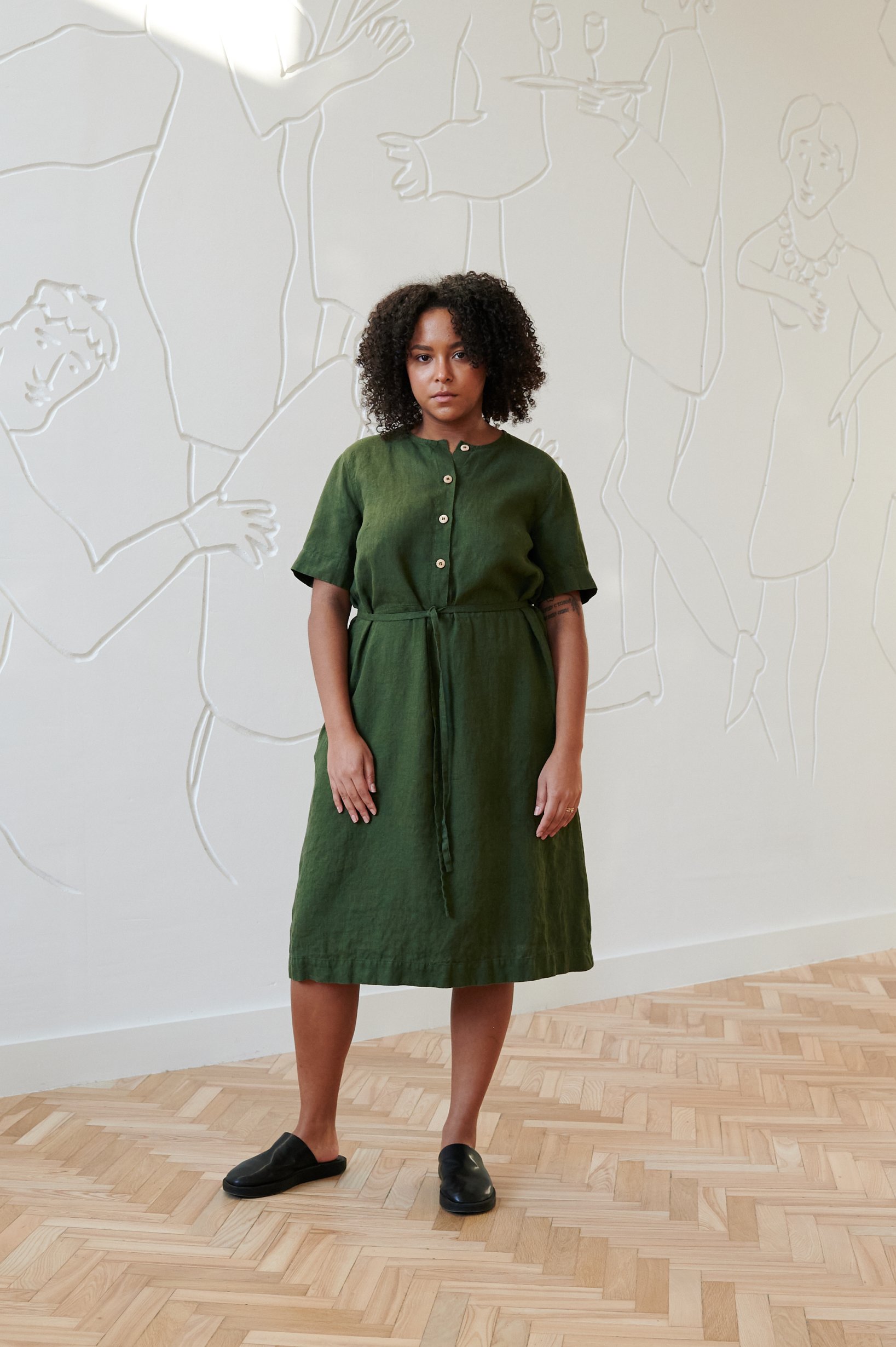 Linenfox Bloom Linen Dress - Forest Green | Garmentory