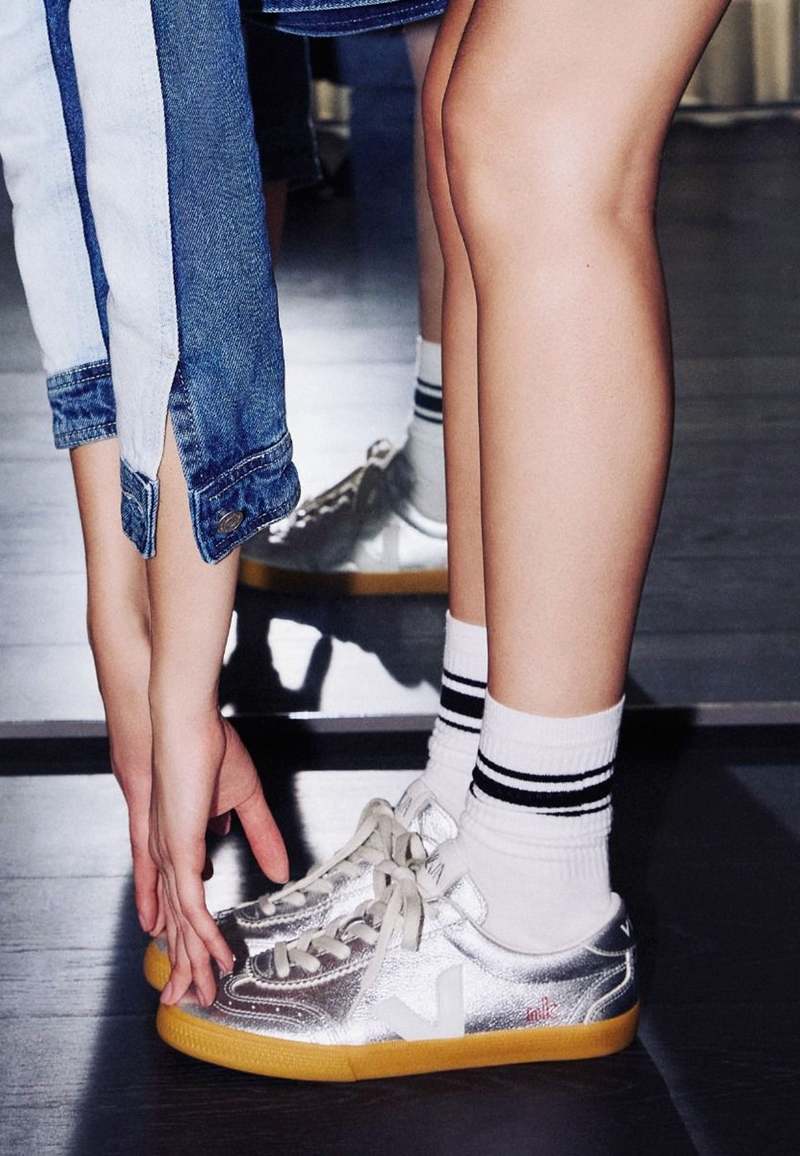 VEJA NK x Volley Chromefree Leather Sneakers - Silver/White